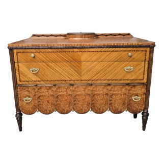 Stunning Antique Chevron & Burl Marquetry Inlaid Commode Chest of Drawers For Sale