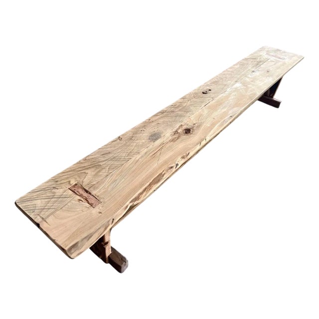 Rustic European Farmhouse Natural Trestle Bench 96" For Sale