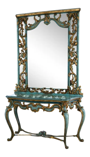 Venetian Rococo Style Trumeau Mirror and Console