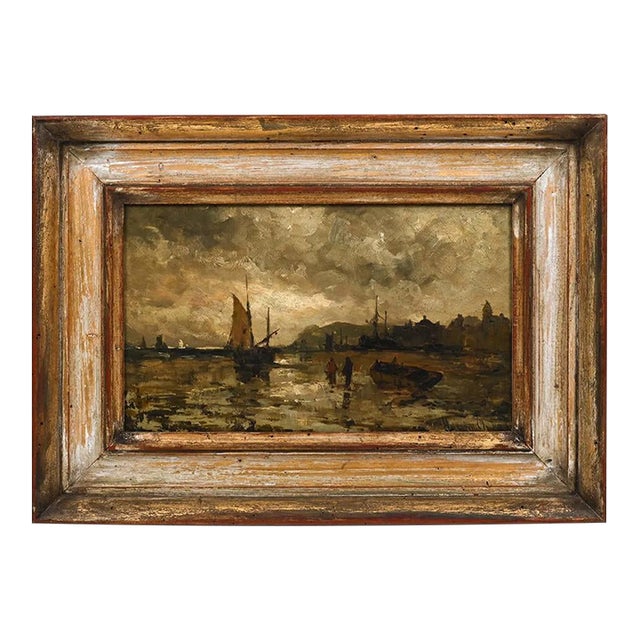 Harry "Henry" Chase Sailboats in a Coastal Harbor Painting Signed For Sale