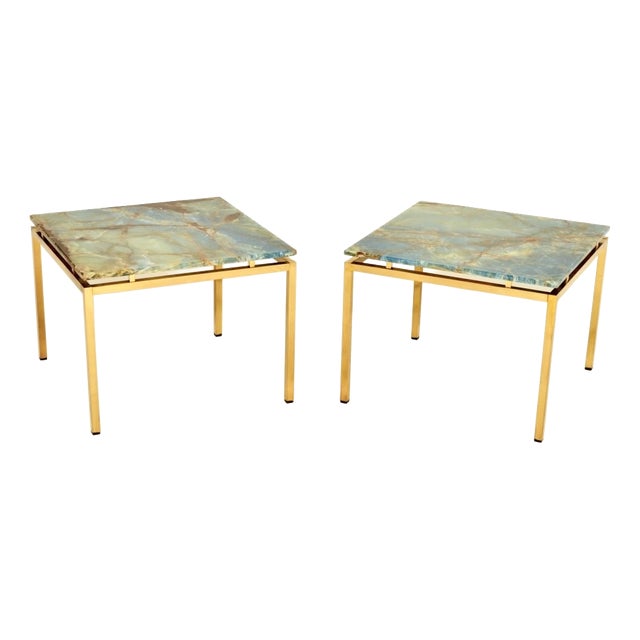 Vintage Italian Brass and Marble Side Tables, 1970s, Set of 2 For Sale