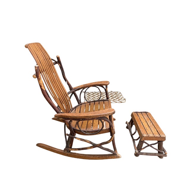 Late 20th Century Late 20th Century Handcrafted Rustic Hickory Twig Rocking Chair With Matching Footstool Adirondack Lodge Style For Sale - Image 5 of 18