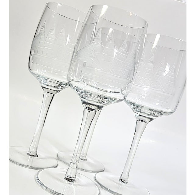 Transparent Hand Cut Clipper Ship Goblets- Set of Four For Sale - Image 8 of 12