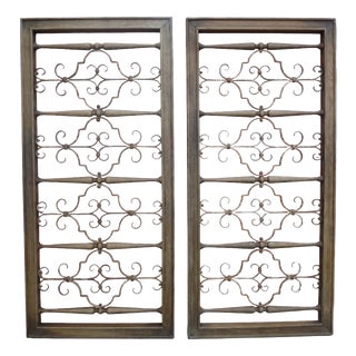 Decorative Grilles in Oak, Set of 2 For Sale