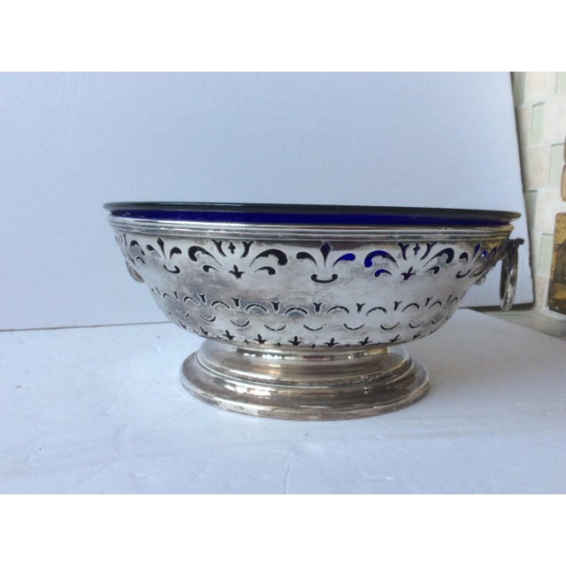 Antique Sheffield Silver and Cobalt Blue Bowl For Sale - Image 9 of 11
