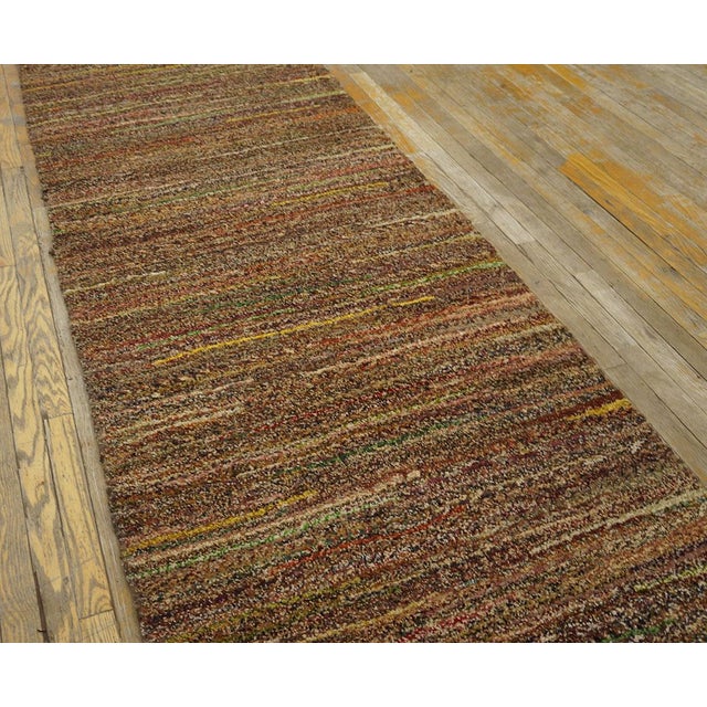 1920s Multi Brown Stripe Antique American Shaker Rug 3' X 23'3" Knotted Pile Wool Carpet For Sale - Image 9 of 17