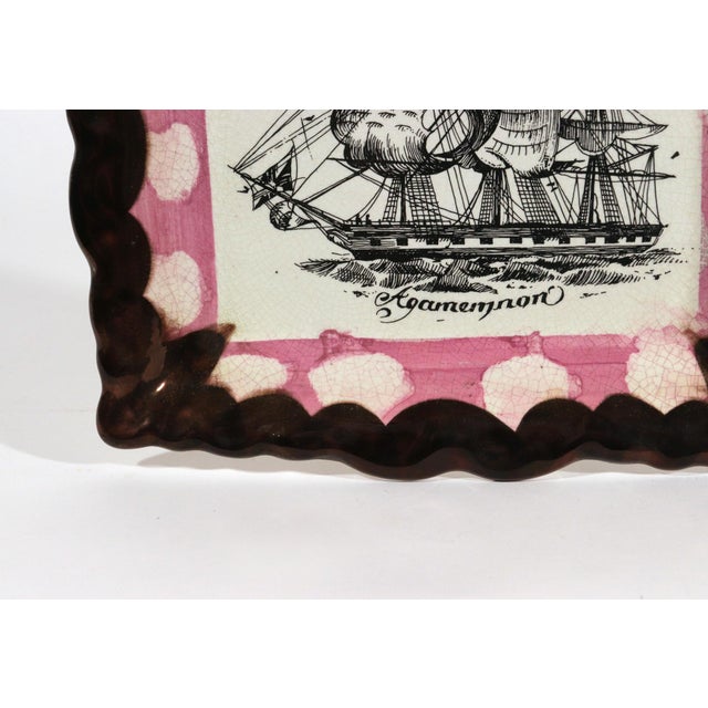 1980s Decorative English Luster Maritime Pottery Plaque-Titled "Agamemnon" For Sale - Image 5 of 7