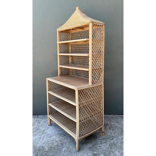Amanda Lindroth Pagoda Rattan Etagere For Sale - Image 10 of 12
