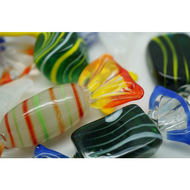 Vintage Set of 13 Murano Swirled Striped Art Glass Wrapped Candy Cane Ornaments For Sale - Image 14 of 15