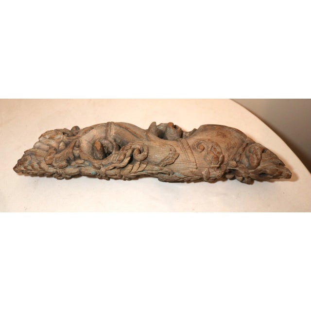 Brown Large Antique 1800's Hand Carved Asian Wood Architectural Salvage Sculpture For Sale - Image 8 of 12