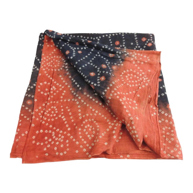 Orange & Black Tie-Dye Asian Fabric Panel or Cloth For Sale