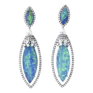 Opal Diamond Gold Drop Dangling Earrings - 2 Pieces