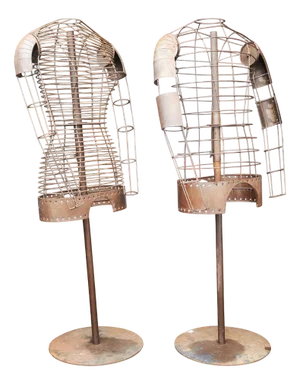 Vintage Patinated Metal Wire Frame Male & Female Mannequins, Set of 2