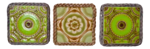 Vintage Ceramic and Wicker Trivets, Set of 3