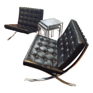 1980s Mies Van Der Rohe Knoll Barcelona Chairs Black Leather For Sale
