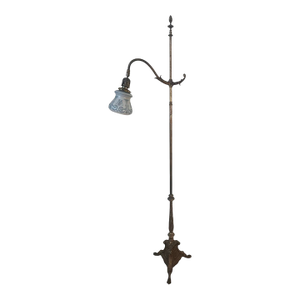 Antique Brass Floor Lamp With Blue and White Shade