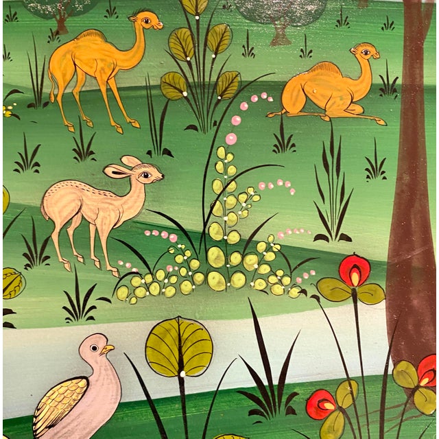 Mid 20th Century Arturo Alcala Mexican Folk Art Painting – Landscape With Birds, Owls, Elephants For Sale - Image 4 of 15