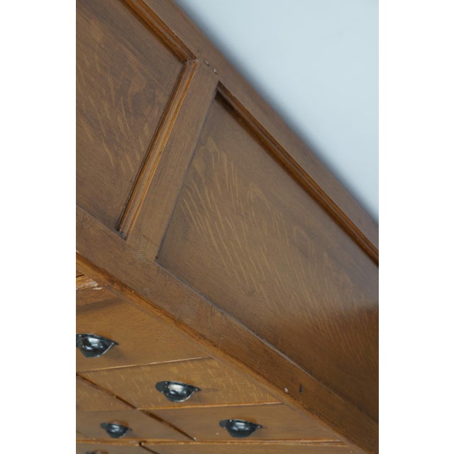 1940s Vintage Dutch Faux Oak Paint Pine Bank of Drawers For Sale - Image 5 of 17