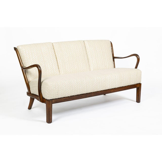 Mid-Century Modern Danish Modern Solid Walnut Spindle Back Sofa in Schumacher Fabric, Circa 1960 For Sale - Image 3 of 18