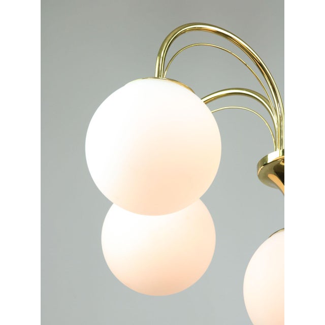 Vintage Five-Arm Chandelier in Golden and Opaline Glass, 1970s For Sale - Image 6 of 18
