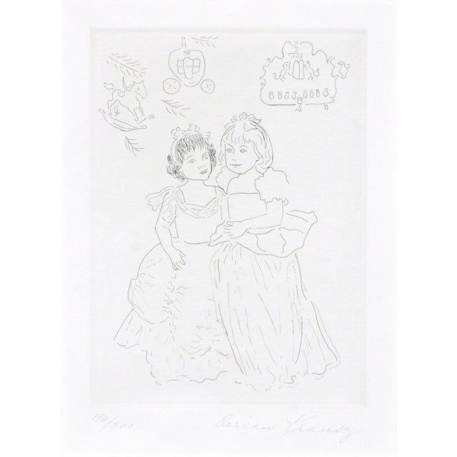Contemporary Figurative Etching of Two Girls in Gowns, Line Drawing by Dorian Krausz For Sale - Image 3 of 6
