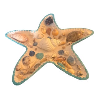 Charming Starfish-Shaped Coastal Decor Tray With Real Mixed Seashells For Sale