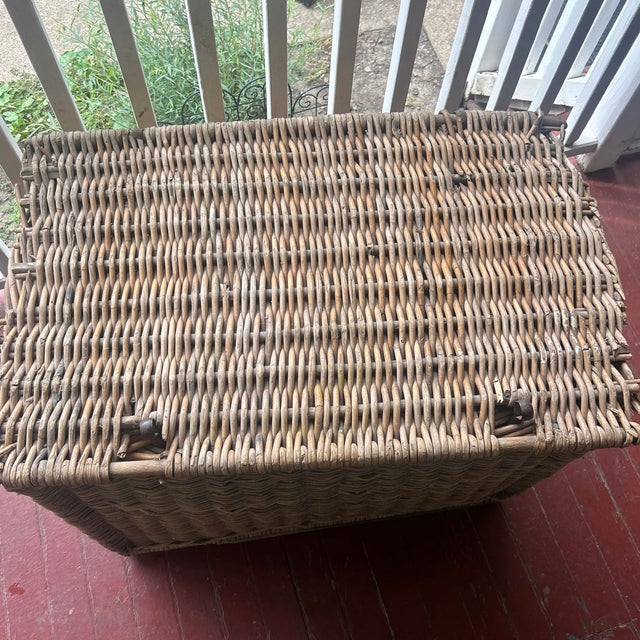 Very large 22”x35”x25” woven willow French trunk; Circa 1880-1900; thick mostly .25-.5” branches were used; all around the...