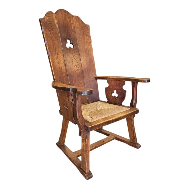 Monastery High Back Rush Seat Armchair, 1950s For Sale