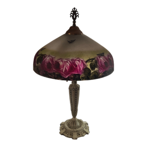 Antique Reverse Painted Lamp Featuring Cabbage Roses, Fully Restored & Rewired
