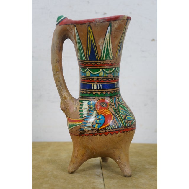 Brown Mid 20th Century Mexican Polychrome Folk Art Terracotta Pottery Pulque Agave Pitcher Vase Jug 10" For Sale - Image 8 of 15