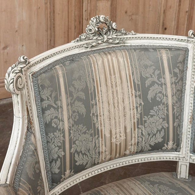 Pair of Louis XVI Painted Bergères ~ Paris For Sale - Image 9 of 15