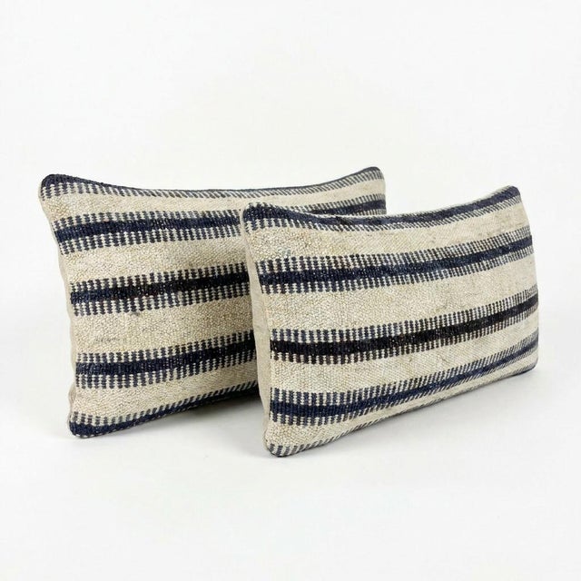 Mid-Century Modern Modern Kilim Lumbar Pillow Cover 10'' X 20'' - Set of Two For Sale - Image 3 of 4
