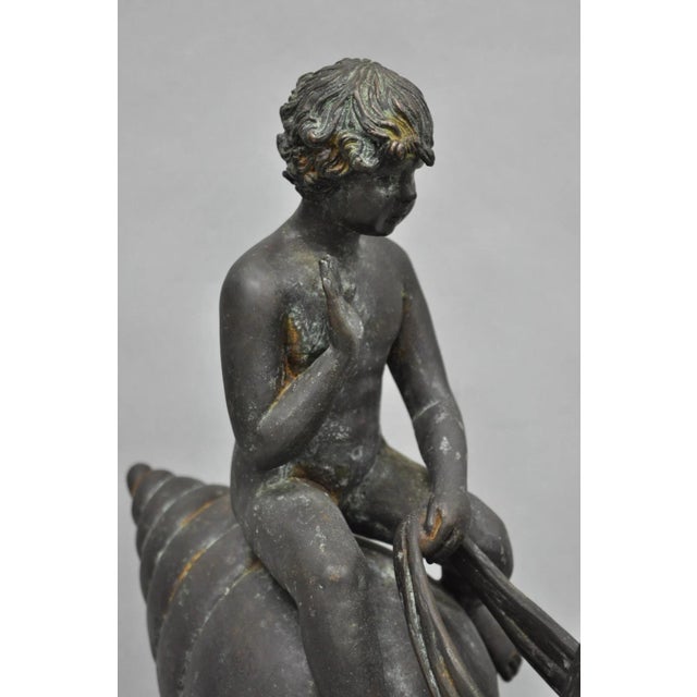 Gray Vintage Mythical Bronze Cherub Riding Snail Sculpture Figure Attr to Maitland Smith For Sale - Image 8 of 18