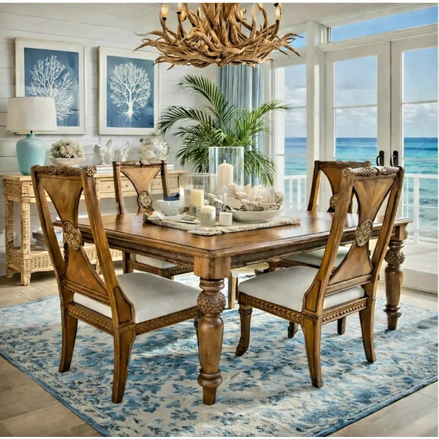 Infused with refined Caribbean charm, this substantial Tommy Bahama Style dining table embodies relaxed sophistication....