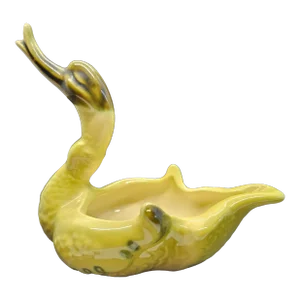 Vintage Hull Pottery Light and Dark Green Ceramic Duck Figurine Planter/Trinket Dish