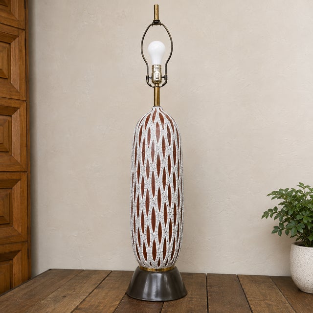 1960s 1960s Ceramic Lava Glaze Table Lamp, Tall Sculptural Mid Century Lighting For Sale - Image 5 of 11