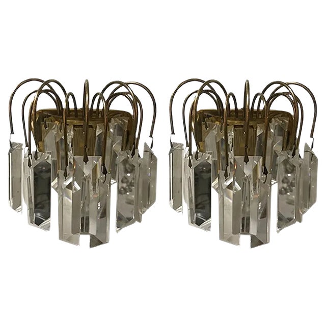 Vintage Italian Crystal Prism Sconces, Set of 2 For Sale