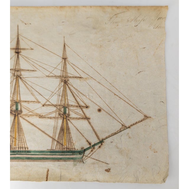 American 19th Century Folk Art Nautical Sailor Made Drawing of a Ship For Sale - Image 3 of 11