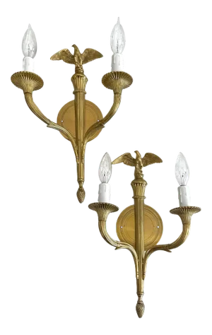 1960s French Gilt Bronze Eagle Wall Sconces - a Pair