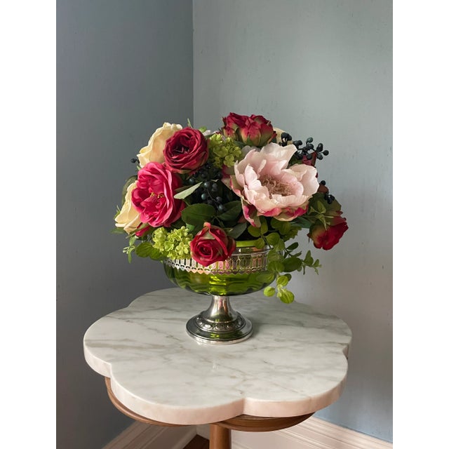 English Late 19th Century Antique English Green Glass and Pierced Silverplate Pedestal Bowl/Compote For Sale - Image 3 of 10