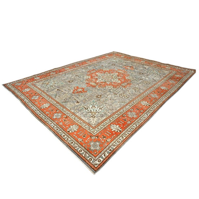 1940s Antique Persian Tabriz Wool 10x13 Grey & Orange Handmade Area Rug #9901239 For Sale - Image 5 of 7