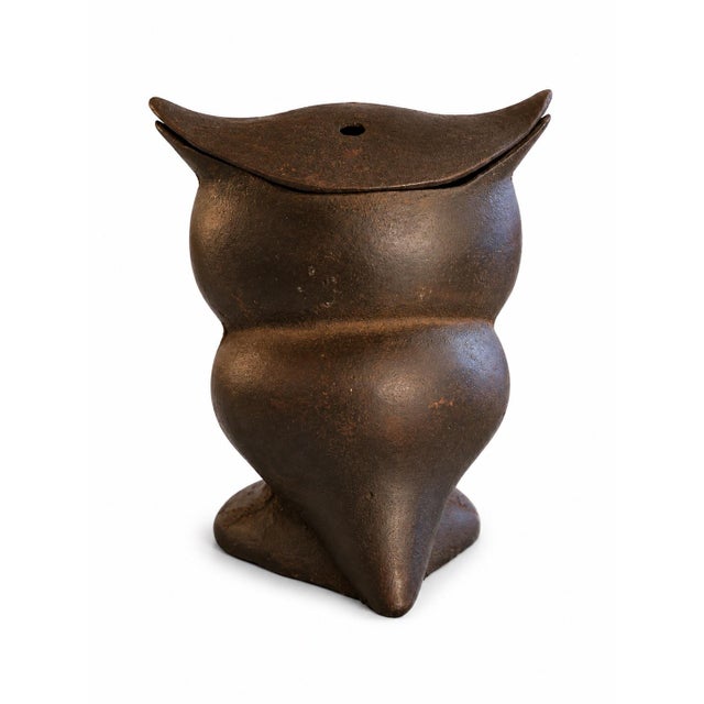 Vintage Mid-Century Japanese Hand-Cast Iron Owl Oversized Candle Lantern/Incense Burner For Sale - Image 4 of 6