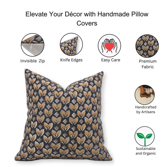 Not Yet Made - Made To Order Fabdivine Artisan Block Print Throw Pillow Cover 14x14 Inch Duck Canvas-Titli For Sale - Image 5 of 5