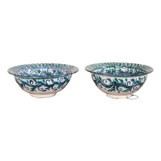 Spanish Antique Ceramic Bowls in Bird Motif - a Pair For Sale