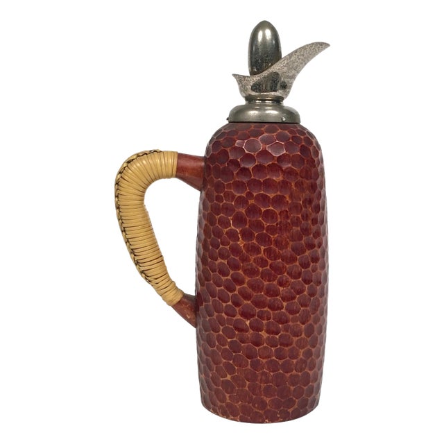 Wood, Chrome & Wicker Thermos Decanter by Aldo Tura for Macabo Milano, Italy For Sale