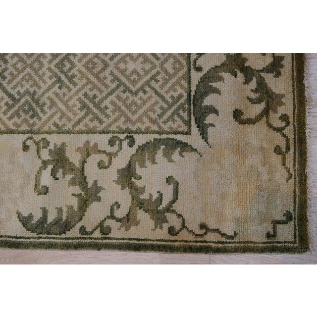 2020s 3x22 Green Hand-Knotted Wool Scrolled Leaf Border Geometric Modern Carpet Rug For Sale - Image 5 of 8