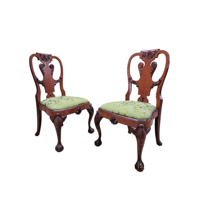 Late 20th Century Vintage Queen Anne Style Carved Mahogany Dining Chairs - Set of 12 For Sale - Image 5 of 8
