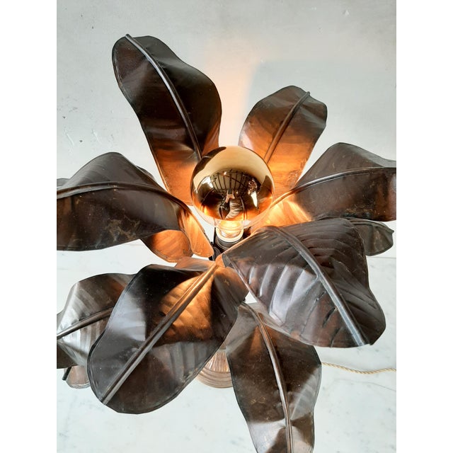 Vintage Brass Banana Plant Table Lamp with Leaves, 1970s For Sale - Image 4 of 9