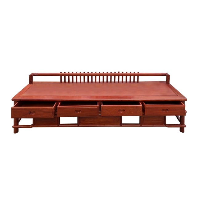 2020s Zen Chinese Brown Wood Bar Panel Bench Low Cabinet For Sale - Image 5 of 6