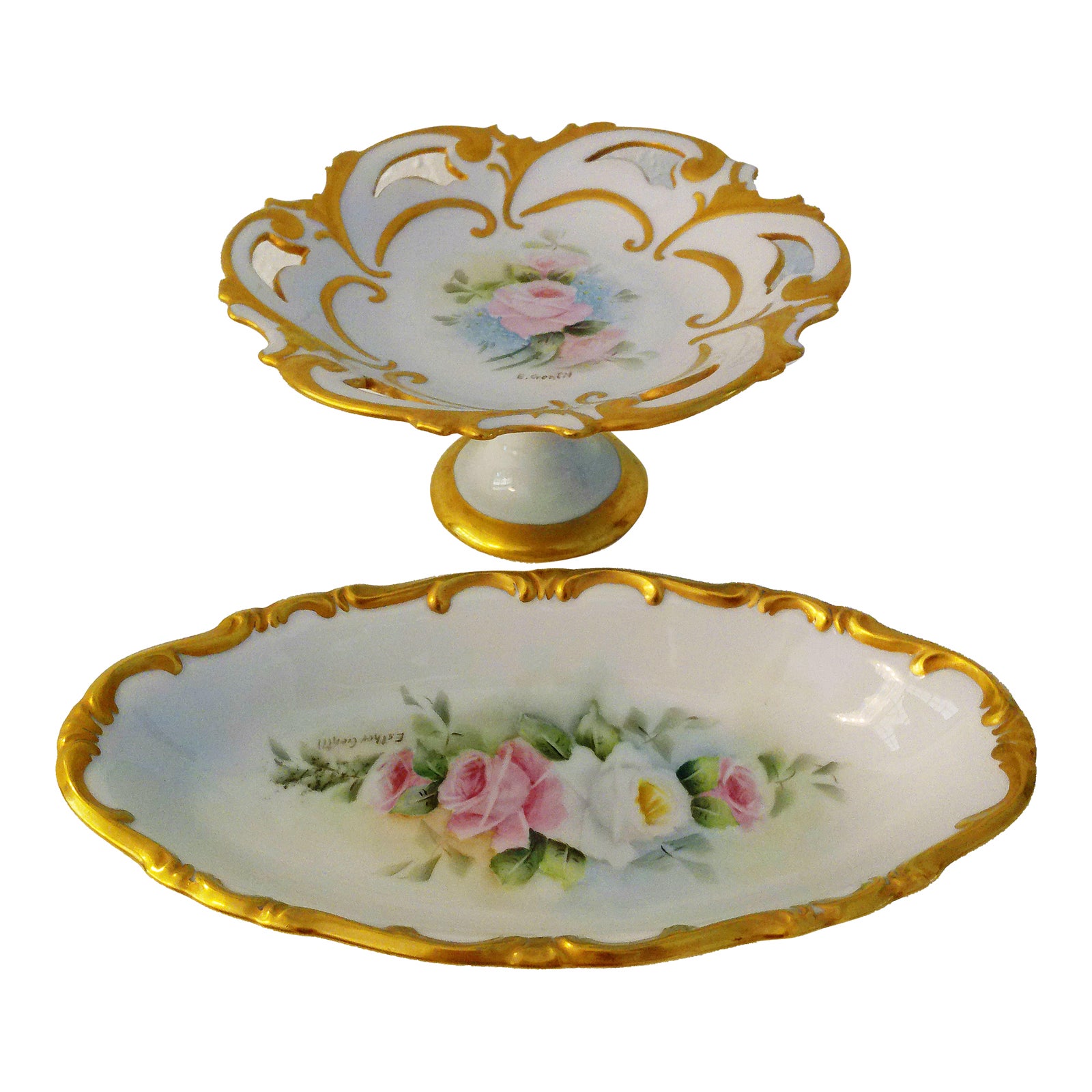 Mid-Century Floral Porcelain Vanity Set, a Pair | Chairish